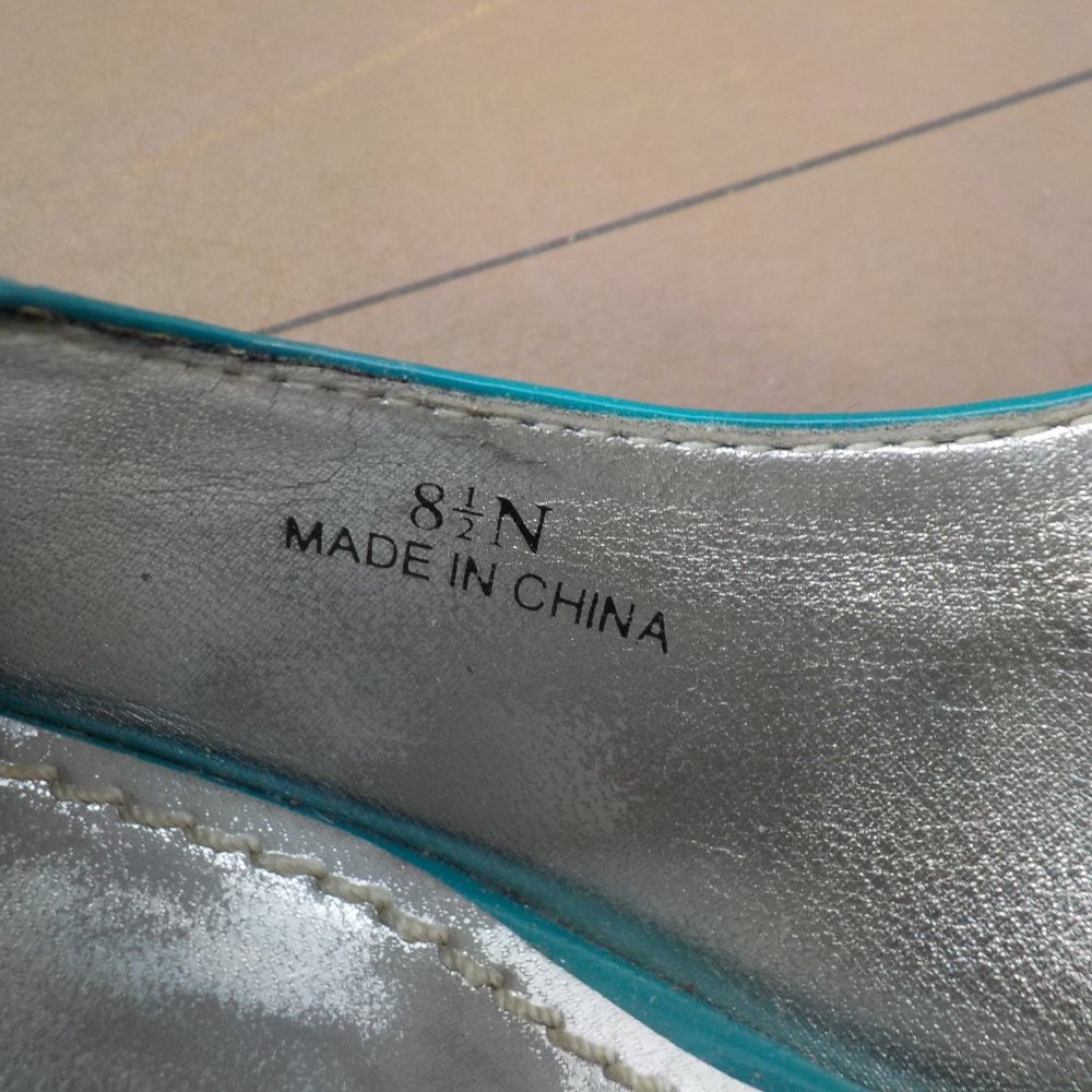 Gorgeous Linea Paolo Peep-toe Wedge Sandals Turquoise and Silver SZ 8/ 8.5 N/M - Picture 9 of 16